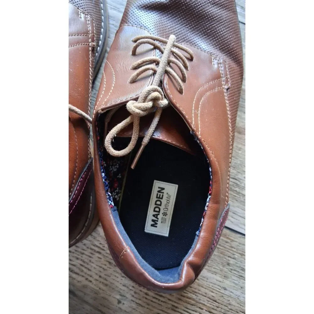 Madden Men’s Brown Perforated Leather Oxford Dress Shoes Size 12
